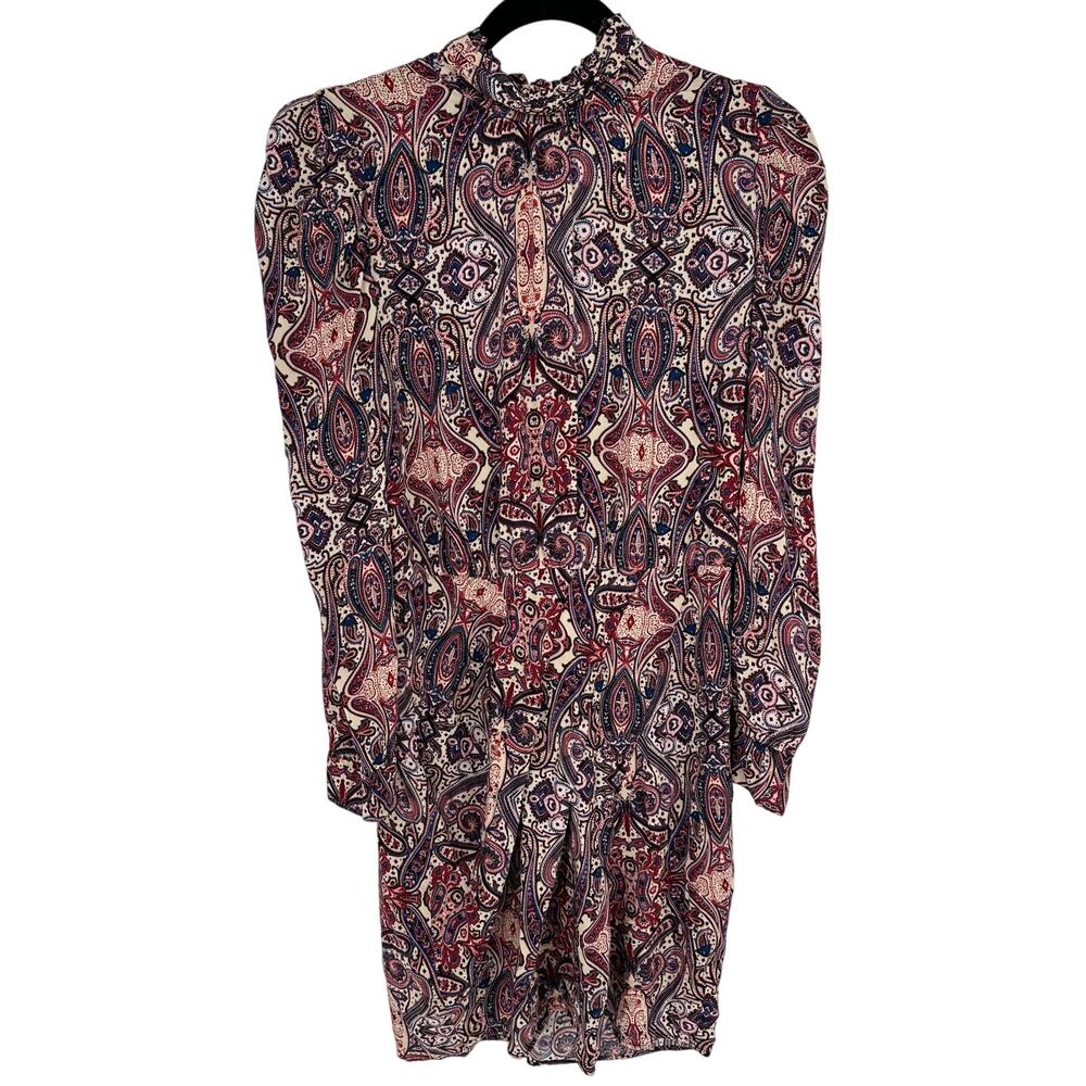 Slate & Willow Paisley Mini Dress M Dark Purple Puff Sleeve Rent The Runway Boho - Picture 2 of 9